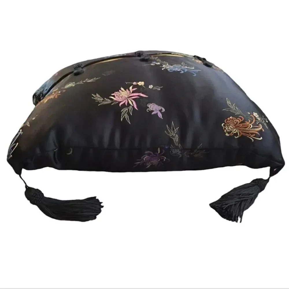 Y2K 2 Square Decor Accent Pillows‎ Black Gold Metallic Sequins Floral